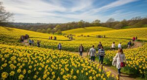 Daffodil Hill in Amador County covered in blooming yellow flowers during spring season