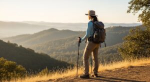 Hiker on the Amador County Foothill Trail enjoying the scenic landscape