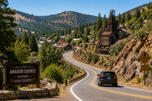Scenic Gold Country winding road through Amador County